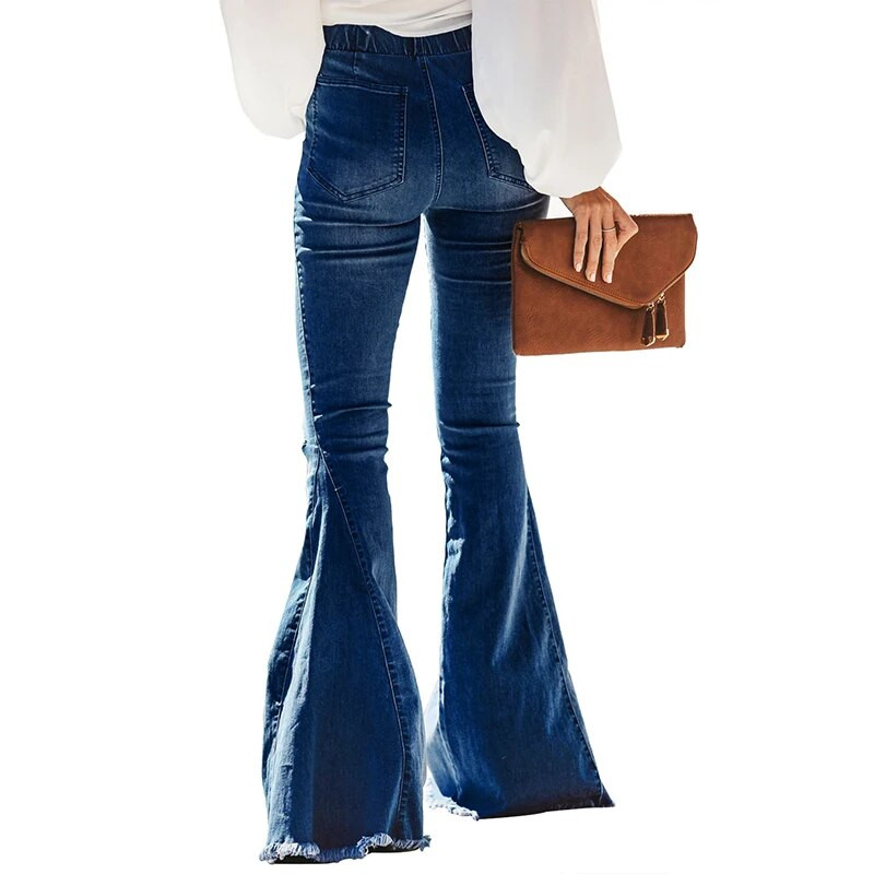 Naiste elastsed teksad, venivad vabaaja kõrge vöökohaga teksad, vanad tänavarõivad, laia säärega naiste laia jalaga teksad