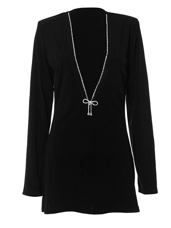 Naiste elegantne sügav V pikkade varrukatega minikleit Naiste mood ühevärviline kõrge vöökohaga õhukesed kleidid Naiste ööklubi peoõhtud