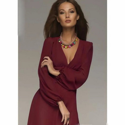 Γυναικεία σέξι μακρυμάνικη λαιμόκοψη με βαθύ V-λαιμόκοψη, κομψή δουλειά, επαγγελματικά casual πάρτι με μολύβι Bodycon φορέματα