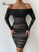 Dressmecb Off Shoulder Mesh Peokleit Naiste Riietus Seksikas Klubi seljata ruched Bodycon kleidid Pikad varrukad Sügisvestid