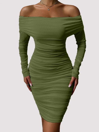 Dressmecb Off Shoulder Mesh Peokleit Naiste Riietus Seksikas Klubi seljata ruched Bodycon kleidid Pikad varrukad Sügisvestid