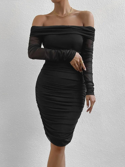 Dressmecb Off Shoulder Mesh Peokleit Naiste Riietus Seksikas Klubi seljata ruched Bodycon kleidid Pikad varrukad Sügisvestid