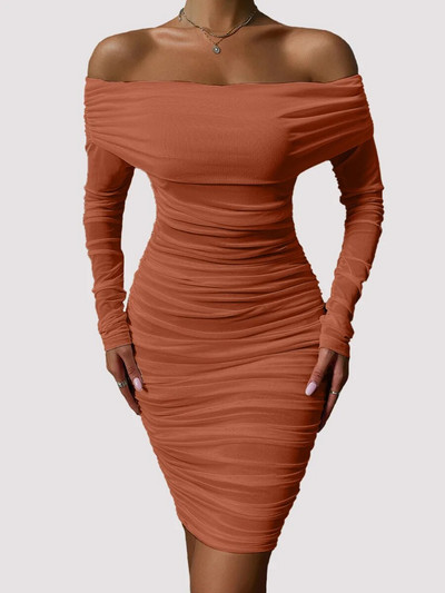Dressmecb Off Shoulder Mesh Peokleit Naiste Riietus Seksikas Klubi seljata ruched Bodycon kleidid Pikad varrukad Sügisvestid