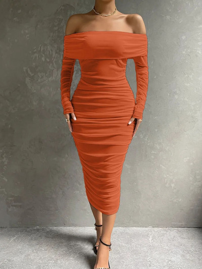 Dressmecb Off Shoulder Mesh Peokleit Naiste Riietus Seksikas Klubi seljata ruched Bodycon kleidid Pikad varrukad Sügisvestid