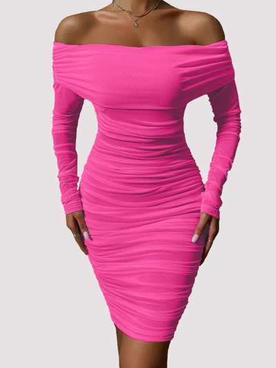 Dressmecb Off Shoulder Mesh Peokleit Naiste Riietus Seksikas Klubi seljata ruched Bodycon kleidid Pikad varrukad Sügisvestid