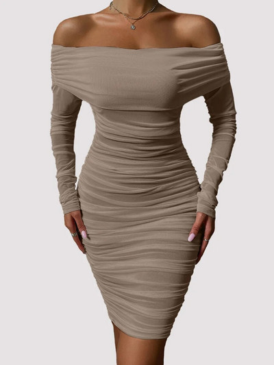 Dressmecb Off Shoulder Mesh Peokleit Naiste Riietus Seksikas Klubi seljata ruched Bodycon kleidid Pikad varrukad Sügisvestid