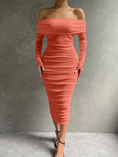 Dressmecb Off Shoulder Mesh Peokleit Naiste Riietus Seksikas Klubi seljata ruched Bodycon kleidid Pikad varrukad Sügisvestid