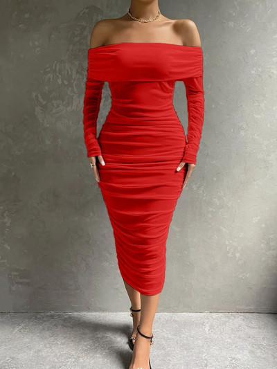 Dressmecb Off Shoulder Mesh Peokleit Naiste Riietus Seksikas Klubi seljata ruched Bodycon kleidid Pikad varrukad Sügisvestid