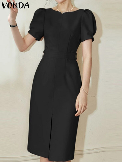 Kontorikleit VONDA Elegantne Naiste suvine pikkade varrukatega pikk särk 2023. aasta moodne kleit vabaaja ühevärviline Midi Vestidos