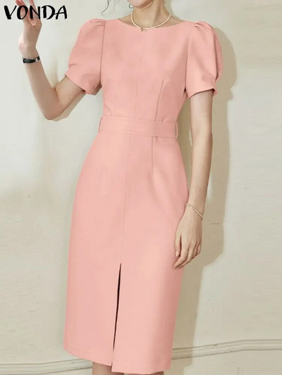 Kontorikleit VONDA Elegantne Naiste suvine pikkade varrukatega pikk särk 2023. aasta moodne kleit vabaaja ühevärviline Midi Vestidos