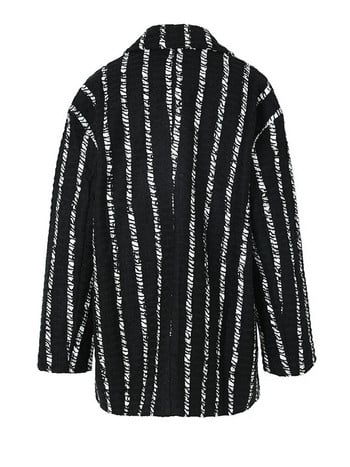 EAM Μαύρο ριγέ μάλλινο παλτό Parkas Loose Fit μεγάλο μέγεθος Casual Νέο μακρυμάνικο Γυναικείο Μόδα Παλίρροια Φθινόπωρο Χειμώνας 2023 1DF3214