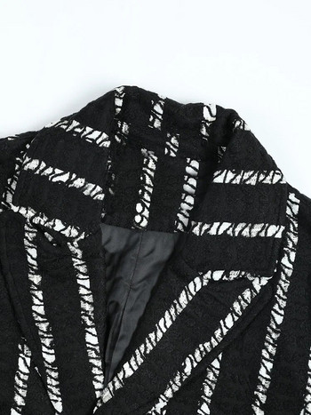 EAM Вълнено палто с черни райета Парки с широка кройка, големи размери, ежедневни нови дамски модни вълни с дълъг ръкав, есен, зима 2023 г. 1DF3214