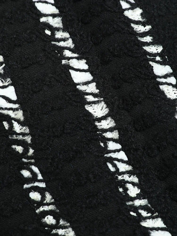 EAM Crni prugasti vuneni kaput Parke široke veličine, ležerne nove dugih rukava, ženska moda, plima, jesen, zima 2023. 1DF3214