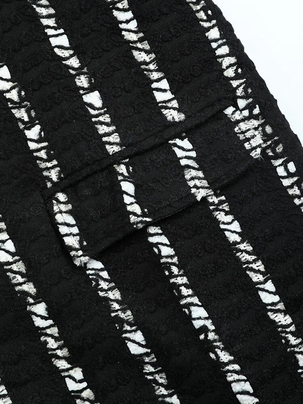 EAM Crni prugasti vuneni kaput Parke široke veličine, ležerne nove dugih rukava, ženska moda, plima, jesen, zima 2023. 1DF3214