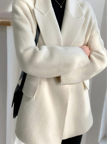 [EAM] Χαλαρή εφαρμογή Λευκό σλιπ ιδιοσυγκρασίας Μάλλινο παλτό Parkas Νέο μακρυμάνικο Γυναικείο Μόδα Παλίρροια Φθινόπωρο Χειμώνας 2023 1DD3859