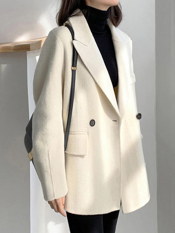 [EAM] Свободни бели къси вълнени палто паркове с дълъг ръкав Нова дамска мода Tide Есен Зима 2023 г. 1DD3859