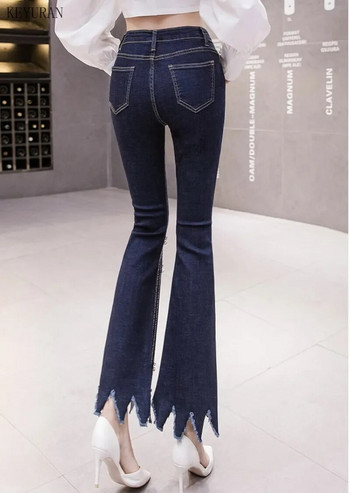 Strechy Oversize Γυναικείο Flare Jeans Παντελόνι Πέρλες Φούντες με χάντρες Ακανόνιστο τζιν Skinny Jeans Γυναικείο ψηλόμεσο παντελόνι Mom Jeans