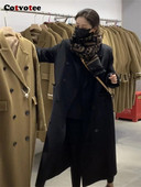 „Cotvotee“ juodas storas vilnonis paltas, moteriškas 2023 m. rudens žiema, naujas ilgas paltas su žema apykakle, vintažinės dvieilės laisvos striukės