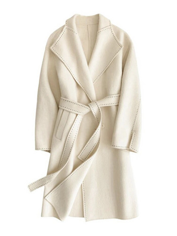 DEAT Fashion Γυναικείο μάλλινο παλτό διπλής όψης Μεγάλη ζώνη πέτο με μονό χαλαρό κουμπί με τοξωτή βελόνα Ζεστά παλτό Χειμώνας 2023 Νέο 7AB989
