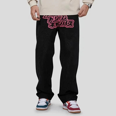 y2k maalitud kirjaga trükitud teksad seksikas kuum tüdruk naisteriided tänavapildid kõrge vöökohaga trend sisemised veidi lõdvad avarad püksid