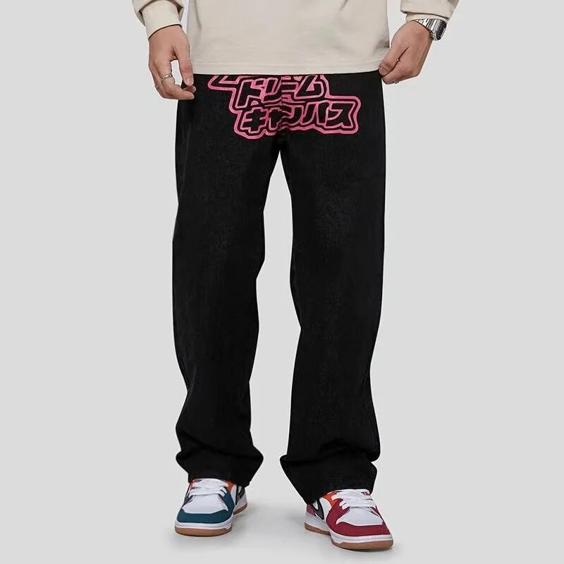 y2k maalitud kirjaga trükitud teksad seksikas kuum tüdruk naisteriided tänavapildid kõrge vöökohaga trend sisemised veidi lõdvad avarad püksid