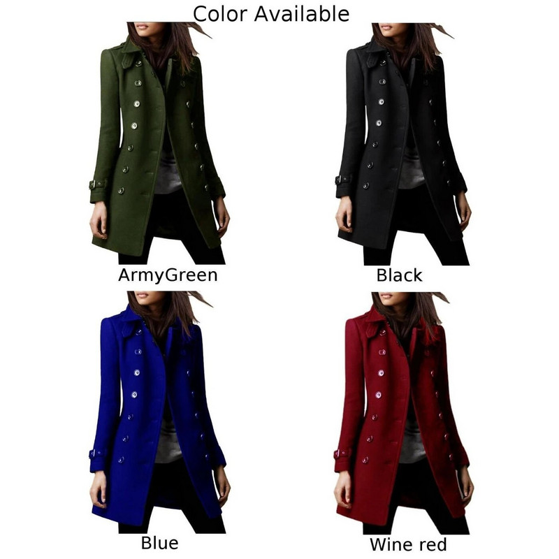 Γυναικείες Φθινοπωρινές χειμερινές μακρυμάνικοι παλτό με διπλό στήθος πέτο παλτό από ψεύτικο μαλλί Trench Jacket Μόδα Γυναικεία Μασίφ Μακρύ Πάρκα