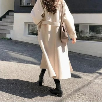 Χειμερινά γυναικεία παλτό Κορεάτικη έκδοση μεσαίου μήκους Μόδα Κομψή μονόχρωμη ζώνη με πάχυνση Μακρύ μπουφάν Γυναικεία φαρδιά ρούχα στο δρόμο