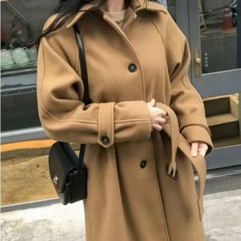 Χειμερινά γυναικεία παλτό Κορεάτικη έκδοση μεσαίου μήκους Μόδα Κομψή μονόχρωμη ζώνη με πάχυνση Μακρύ μπουφάν Γυναικεία φαρδιά ρούχα στο δρόμο