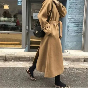 Зимни дамски палта Корейска версия със средна дължина Модно елегантно плътно дълго яке с удебелен колан Дамско свободно улично облекло