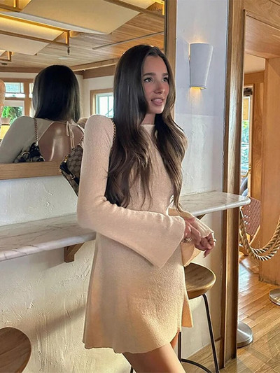 Kootud triibuline seljata minikleit naistele, pikkade varrukatega, paeltega, puusakomplektiga peokleidid naistele, kõrge vöökohaga vestido