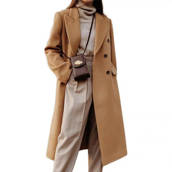 Палто Популярно едноцветно свободно дамско палто с дълъг ръкав Ежедневно вълнено палто с ревер Дамско облекло