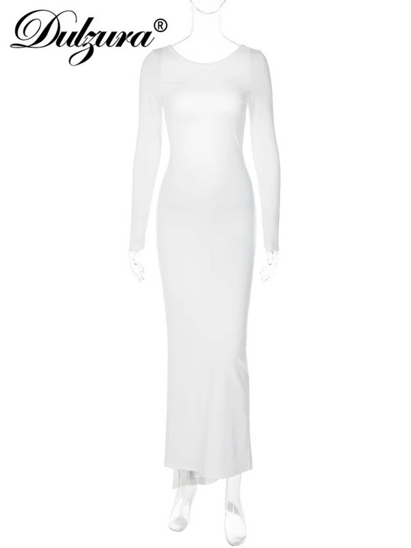 Dulzura Autumn Ruched Y2K Drēbes ar garām piedurknēm bez aizmugures O veida kakla Bodycon Midi kleitas sievietēm 2023. gada kluba dzimšanas dienas ballīte, eleganta