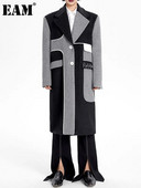 [EAM] Lahti istuv hall värviplokk suure suurusega pikk villane mantel Parkasid, uued pikkade varrukatega naiste moekad mõõnad sügistalv 2023 17A1556