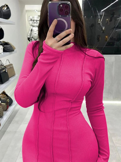 JULISSA MO 2023. Nova rebrasta jednobojna dugačka haljina s O-izrezom, ženska jesenska obuća s dugim rukavima, uska, elegantna vestida za klubove