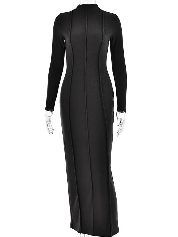 JULISSA MO 2023. Nova rebrasta jednobojna dugačka haljina s O-izrezom, ženska jesenska obuća s dugim rukavima, uska, elegantna vestida za klubove