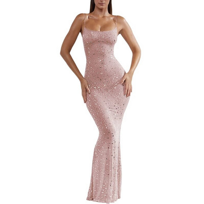 Seksikas litritega läbipaistev maksikleit naistele Moodne kaelus pikkade varrukatega Bodycon kleidid Naiste moepeoklubi Õhtune Vestido