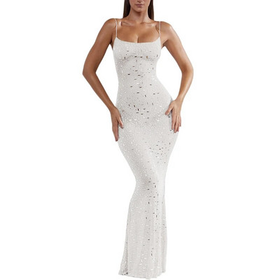 Seksikas litritega läbipaistev maksikleit naistele Moodne kaelus pikkade varrukatega Bodycon kleidid Naiste moepeoklubi Õhtune Vestido