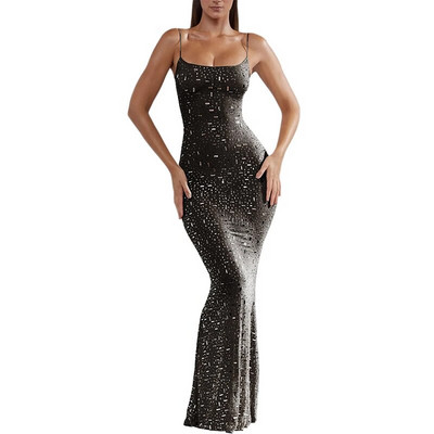 Seksikas litritega läbipaistev maksikleit naistele Moodne kaelus pikkade varrukatega Bodycon kleidid Naiste moepeoklubi Õhtune Vestido