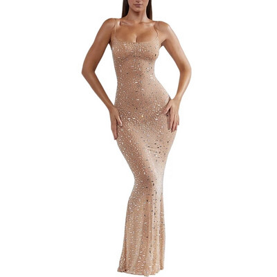 Seksikas litritega läbipaistev maksikleit naistele Moodne kaelus pikkade varrukatega Bodycon kleidid Naiste moepeoklubi Õhtune Vestido