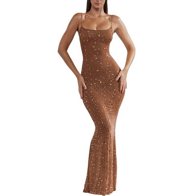 Seksikas litritega läbipaistev maksikleit naistele Moodne kaelus pikkade varrukatega Bodycon kleidid Naiste moepeoklubi Õhtune Vestido