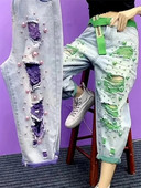 Vasaros Moterys Nauja mada Karoliukais Karoliukais Laisvi Džinsai Moterys Aukštu Juosmuo Plonos Džinsinės Haremo Kelnės Moteriškos Žalia Plyšęs Džinsas