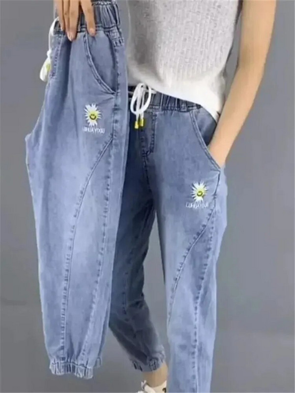 Vasaros Moterys Nauja mada Karoliukais Karoliukais Laisvi Džinsai Moterys Aukštu Juosmuo Plonos Džinsinės Haremo Kelnės Moteriškos Žalia Plyšęs Džinsas