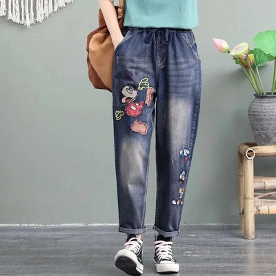 y2k vezene široke traperice do gležnja, elastične kaprije s visokim strukom na vezanje, harem traper hlače, ženske Vaquero prevelike 4xl pantalone
