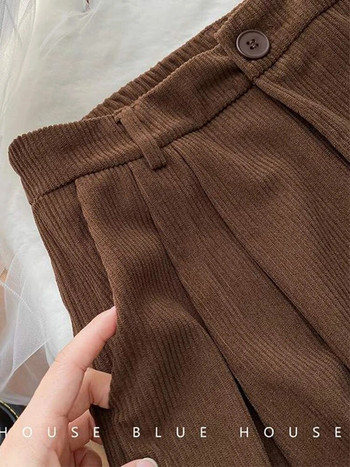 ZOKI Ψηλόμεσο Γυναικείο Ρετρό Κοτλέ Παντελόνι Πτώση ίσιο Παντελόνι Causal Ολόσωμο Παντελόνι Vintage Coffee Pockets Παντελόνι Όλα ταίρι Νέο