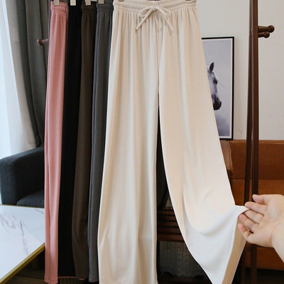 Ice Silk széles szárú nadrágok női menő melegítőnadrágok nyári vékony redős laza egyenes nadrágok irodai női alkalmi húzózsinóros hosszú nadrágok