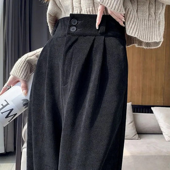 Κορεατική μόδα 2023 Γυναικεία παντελόνια Winter Plus Βελούδινο παντελόνι με φαρδύ πόδι Casual γυναικείο παντελόνι ίσιο ψηλόμεσο γυναικείο φαρδύ παντελόνι