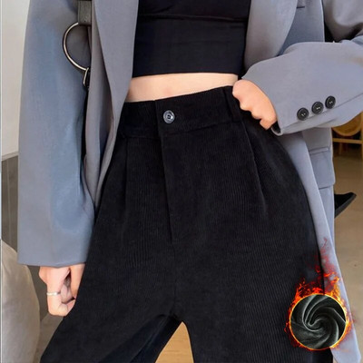Korea mood 2023 naiste talvepüksid pluss sametist laia säärega püksid vabaaja naiste püksid, kõrge vöökoht, sirge naiste vabad püksid