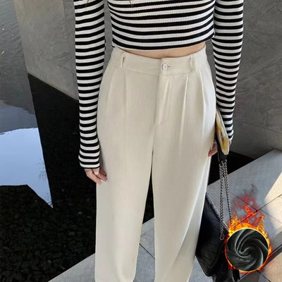 Korea mood 2023 naiste talvepüksid pluss sametist laia säärega püksid vabaaja naiste püksid, kõrge vöökoht, sirge naiste vabad püksid