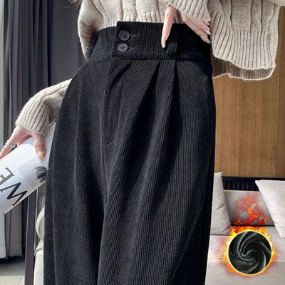 Korea mood 2023 naiste talvepüksid pluss sametist laia säärega püksid vabaaja naiste püksid, kõrge vöökoht, sirge naiste vabad püksid
