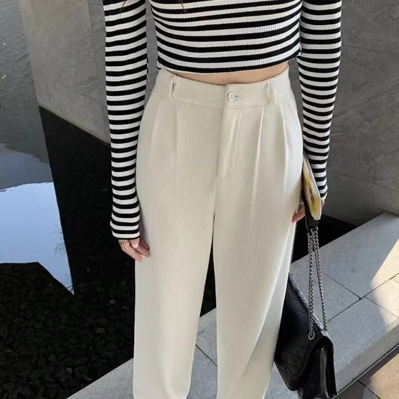 Korejska moda 2023. Ženske hlače Zima Plus Baršunaste hlače širokih nogavica Ležerne ženske hlače visokog struka Ravne ženske široke hlače